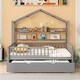 preview thumbnail 19 of 33, House Bed with Trundle Bed and Shelf, Wooden Platform Bed Frame with Full Length Guardrail and Roof
