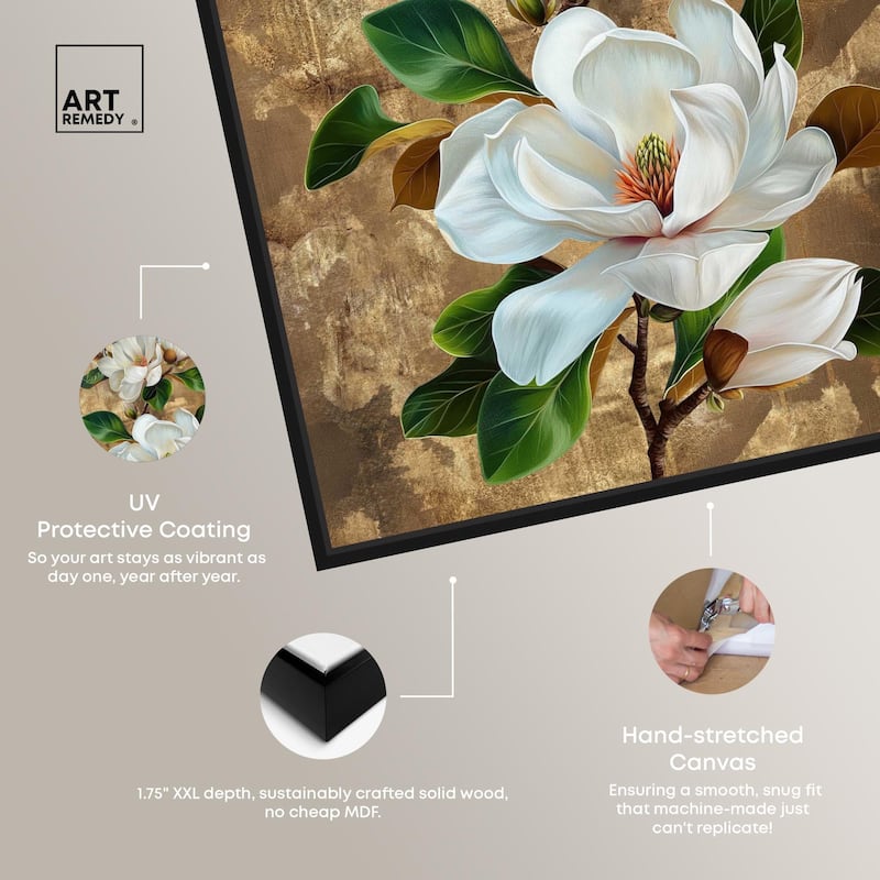 Guilded White flora Canvas by Art Remedy