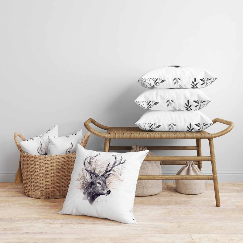 Leaf & Horn Harmony Faux Suede Reversible Throw Pillow White and Orange