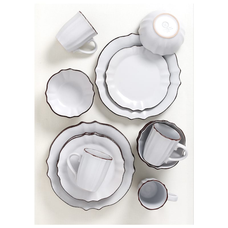 Lorren Home Trends 16 Piece Scalloped Edge White Dinnerware