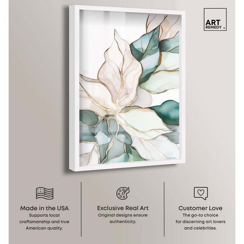 Pastel Leaves with Gold II Shadowbox by Art Remedy