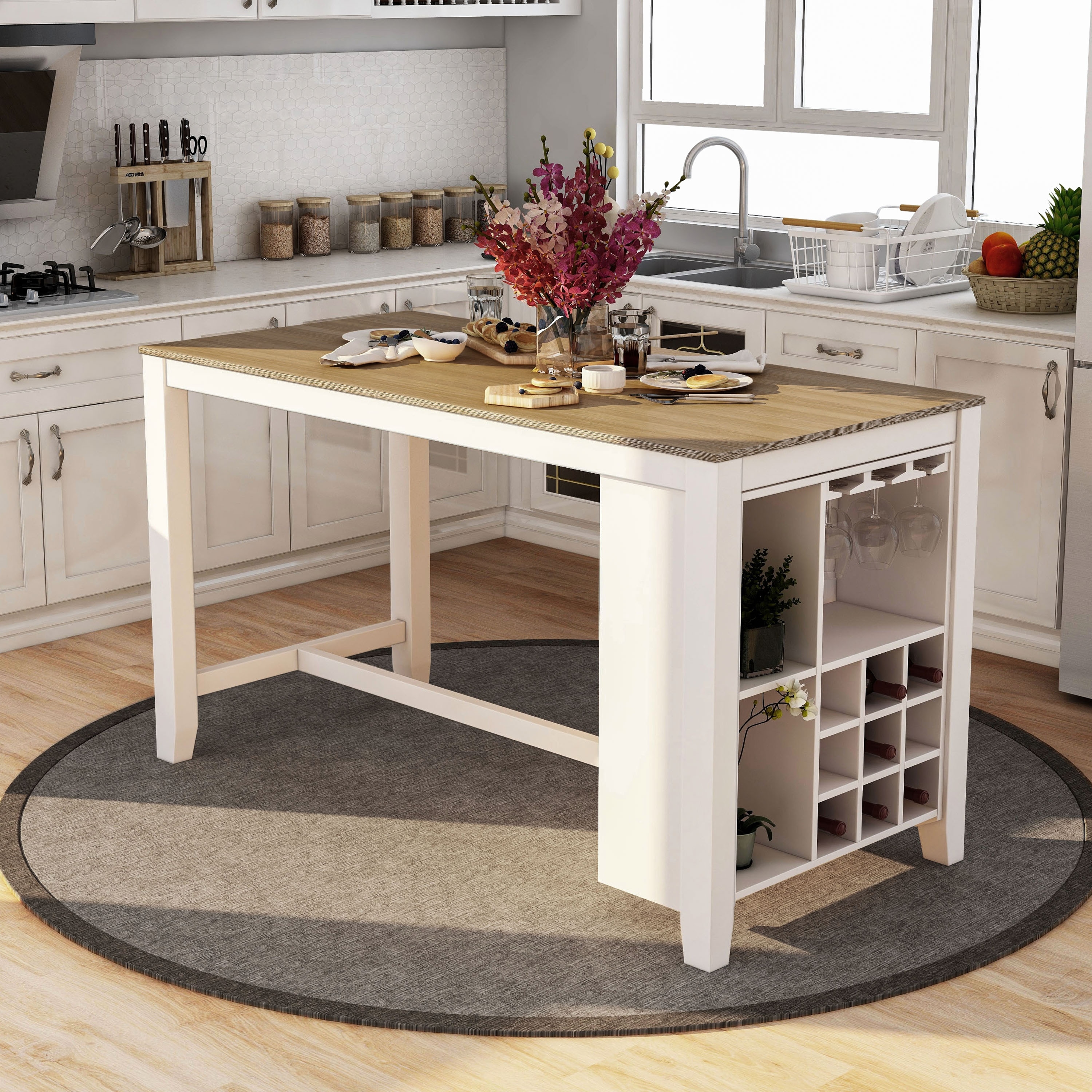 Shop Furniture Of America Biaz Rustic White 63 Inch Kitchen Island Overstock 23570109