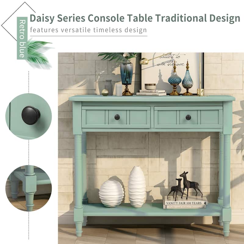 Traditional Console Table with 2-Drawers and Bottom Shelf