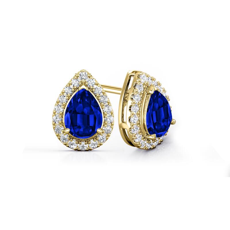 Auriya 14k Gold Lab Grown Gemstone Blue Sapphire Stud Earrings Pear 0.25 to 5.00 ct. tw. Halo Screw-Back