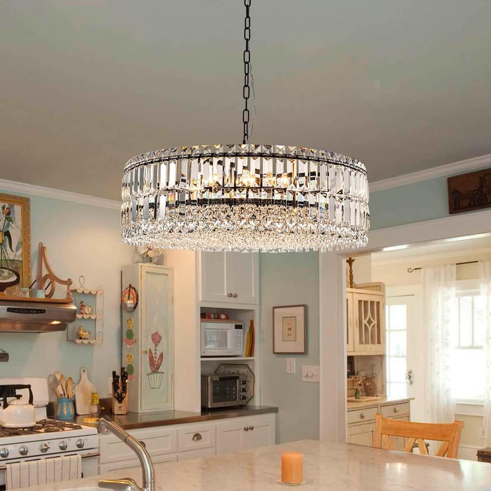 8-Lights Modern Drum Crystal Chandelier Round Dining Room Light Fixture