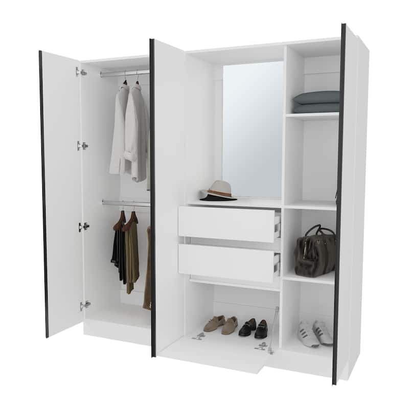 Canyon Wardrobe Organizer with Mirror and Storage Compartments, White