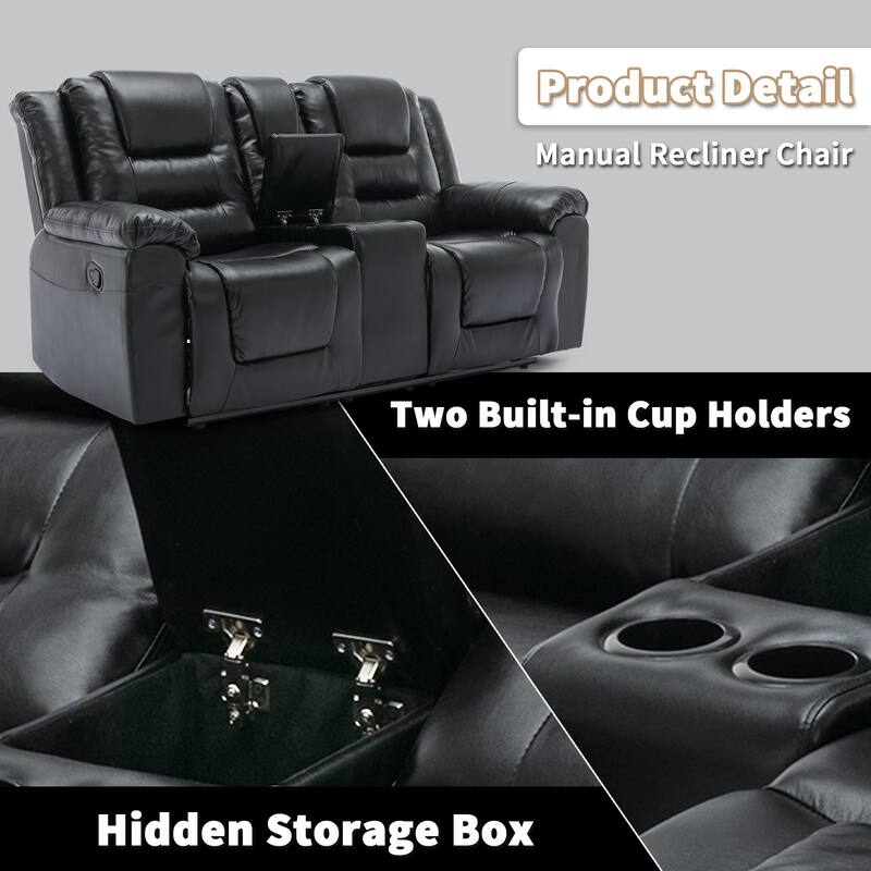 2 Seater Home Theater Recliner Manual Recliner Chair with a Storage Box and Two Cup Holders for Living Room,Bedroom