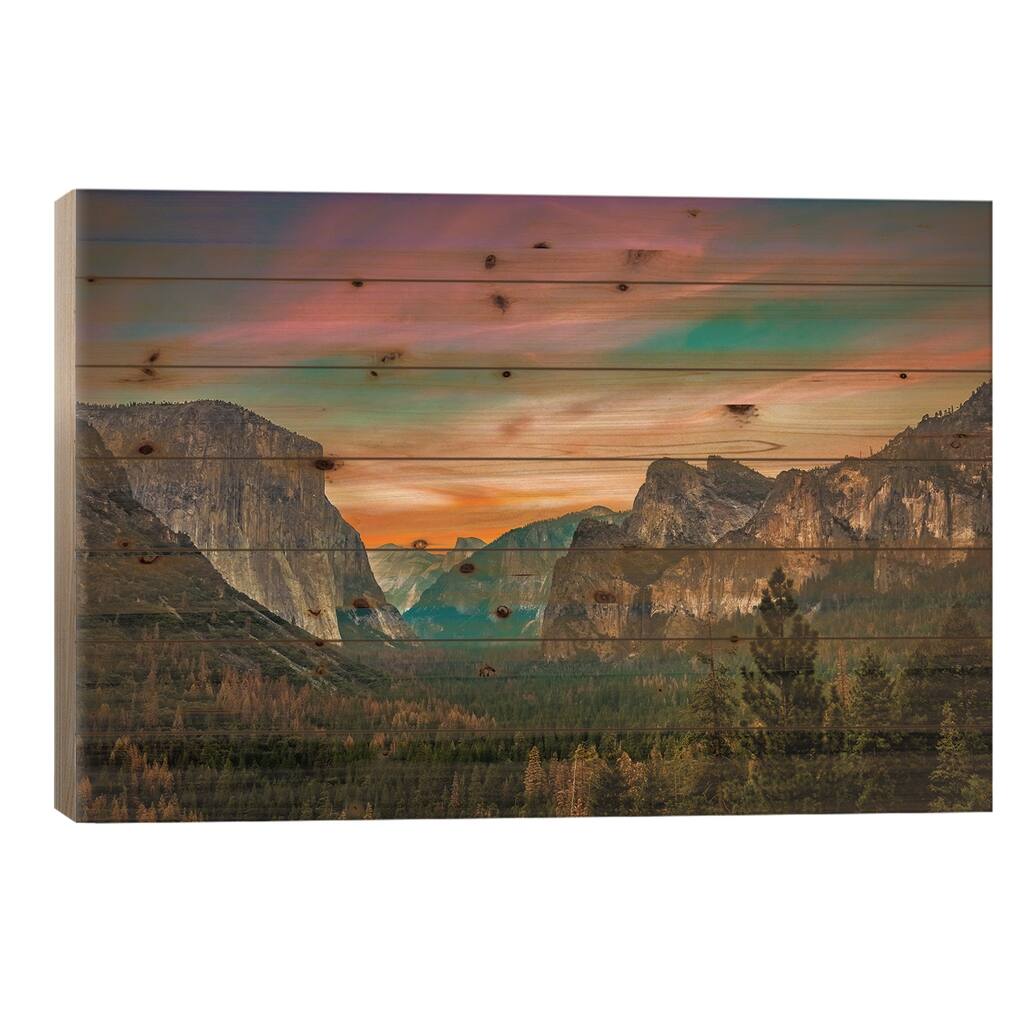 California Yosemite Valley Tunnel View Sunset Print On Wood by Alex G Perez - Multi-Color