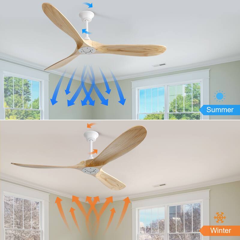 52''/60" Large Ceiling Fan without Lights, Remote Control and Reversible Motor Included, 3 Wood Blades