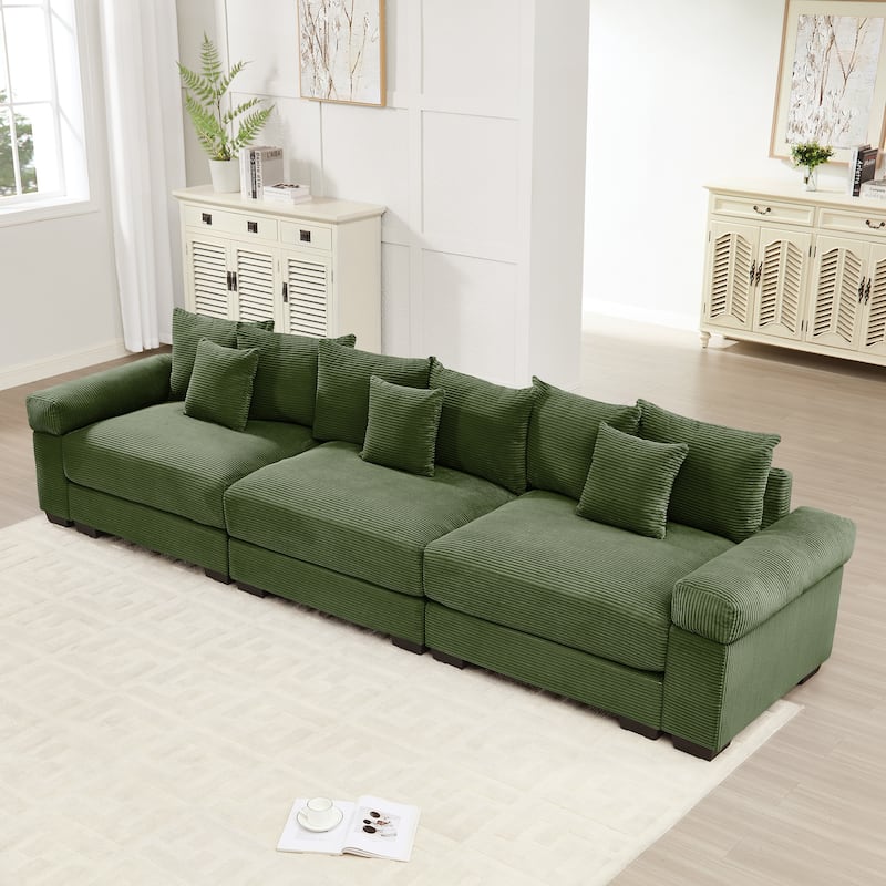 GDFStudio - Corduroy 3-Seater 130" Cloud Sofa Couch with Extra-Thick Armrests - Green