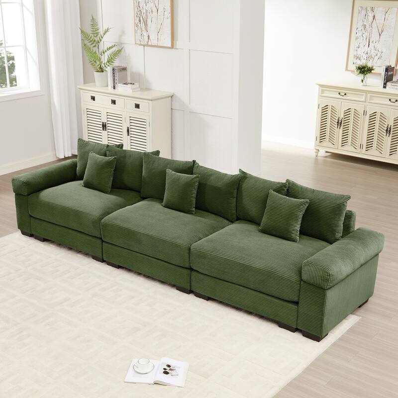 Oversized Corduroy Cloud Modular Sofa with Throw Pillows - Green(3 Seat)