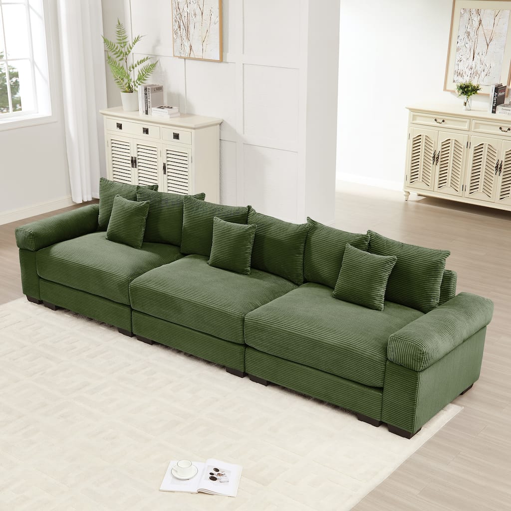 Roomfitters 130 Inch Modular Sectional Couch, Oversized Corduroy 3-Seater with Deep Seats