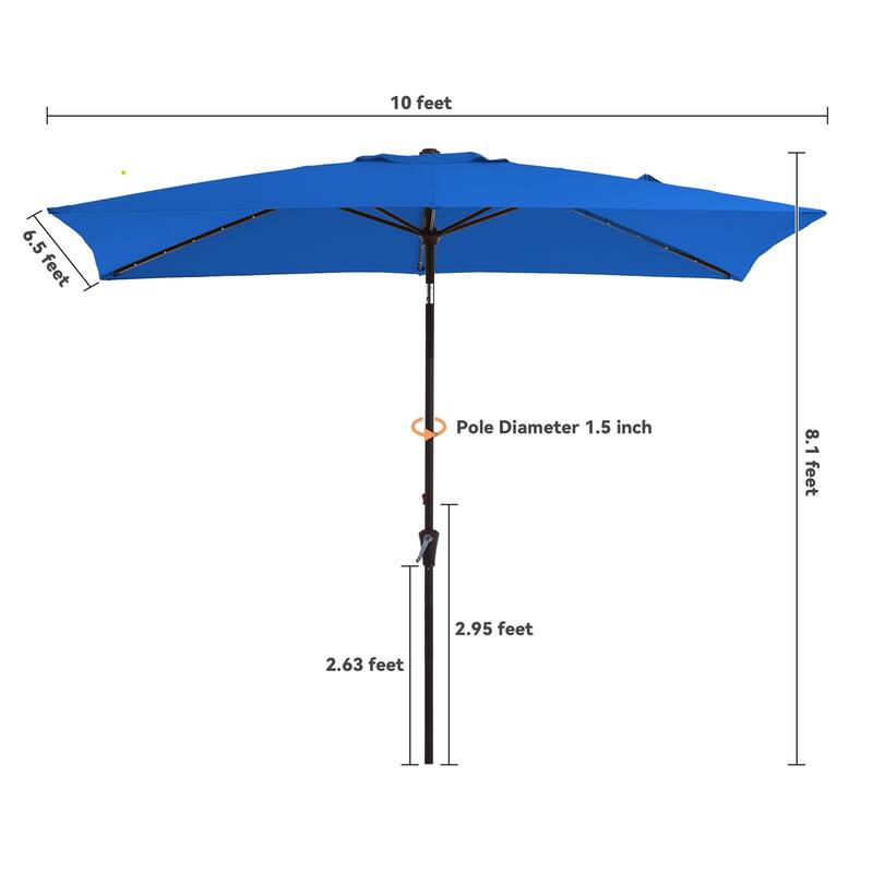 6.5*10ft Rectangular Patio Market Umbrella with LED Lights,Crank & Tilt