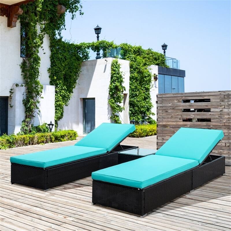 2-Piece Outdoor Adjustable Recline Chaise Lounge Pool Set with Side Table Included Thick Cushions - 76.75" L x 27.5" W x 13" H
