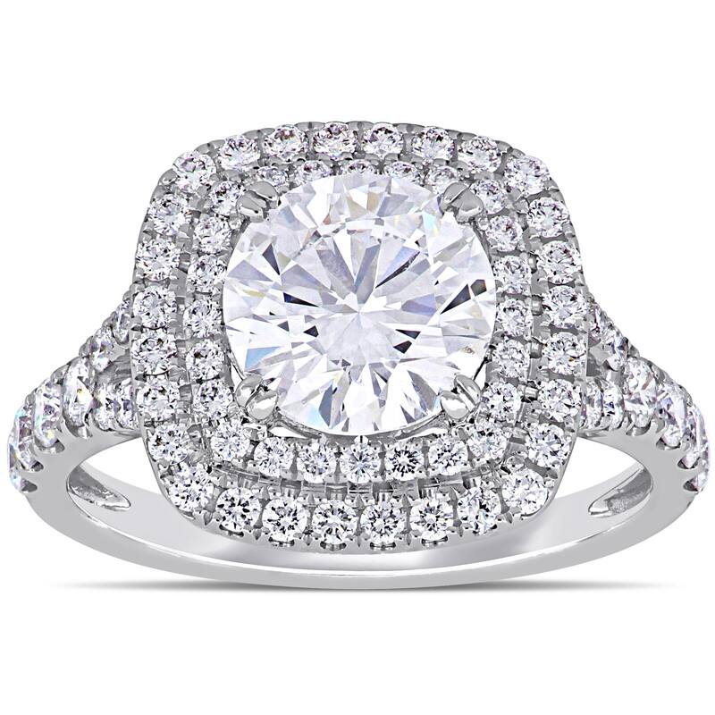 Miadora 2-4/5ct TDW Diamond Double Halo Engagement Ring in 14k White Gold