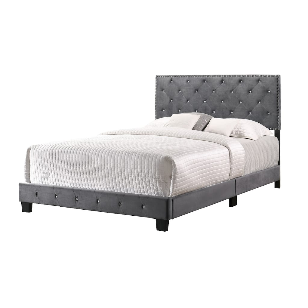 Upholstered Tufted Jewel Full Panel Bed - 77" - Gray