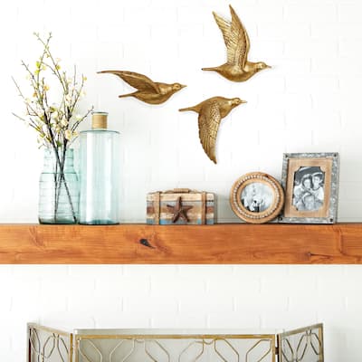 Polystone Weathered 3D Floating Bird Wall Decor (Set of 3) - Dark Brown, Gold, Silver