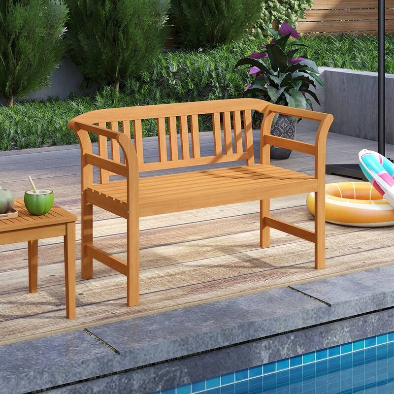 Gymax 47'' Outdoor Loveseat Bench w/Curved Armrests for Backyard Front