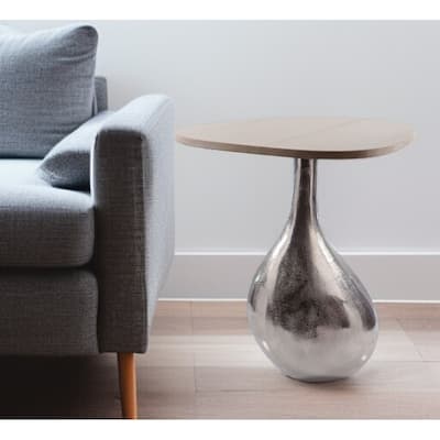 HomeRoots 22" Silver And Beige Cast Aluminum And Marble Pedestal End Table - 18.25' X '21.75' X '17.25