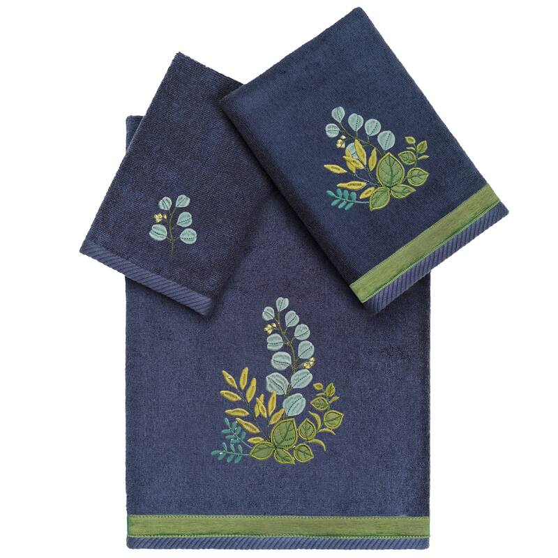 Authentic Hotel and Spa 100% Turkish Cotton Botanica 3PC Embellished Towel Set - Marine
