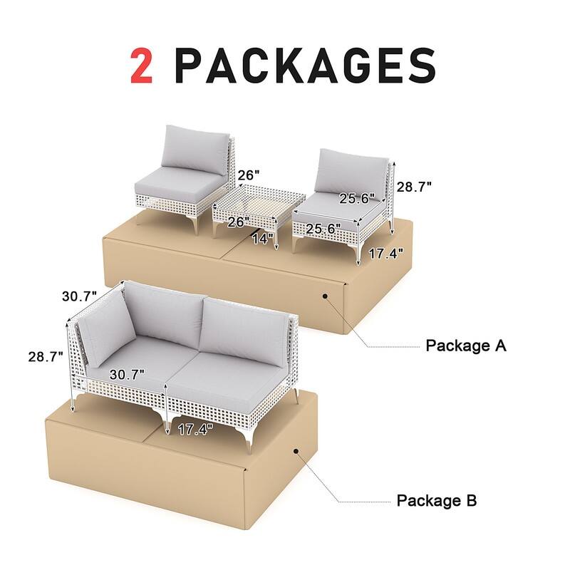 FINCATI Luxury Modern Patio Furniture Set with Side Table, Outdoor Wicker Conversation Set with 500 lbs Oversized Seats