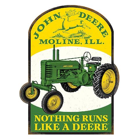 John Deere Nothing Runs Like a Deer Embossed Metal Sign - 10.000 x 6.250 x 5.000