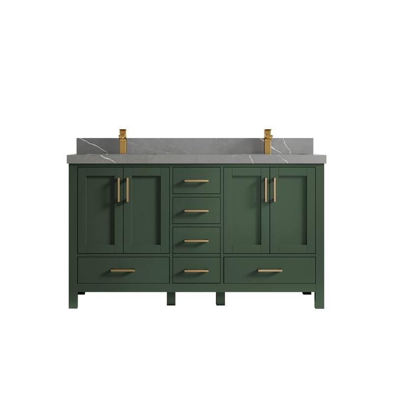 Willow Collections 60 in. W x 22 in. D Malibu Double Sink Bathroom Vanity with Countertop - 2" Piatra Gray - Lafayette Green