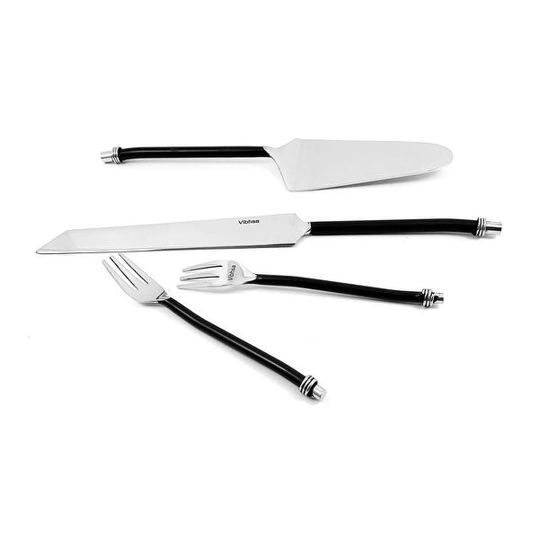 VIBHSA Cake Server, Knife and Cake Forks Set (Black, Twisted Handle) Bed Bath & Beyond 32302810