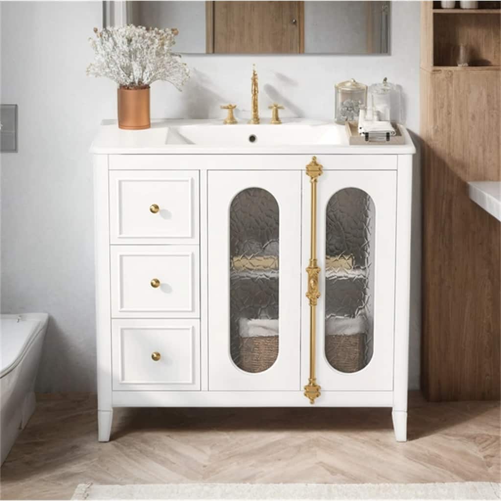 36" Wood Bathroom Vanity with 2 Soft Close Doors and 3 Drawers