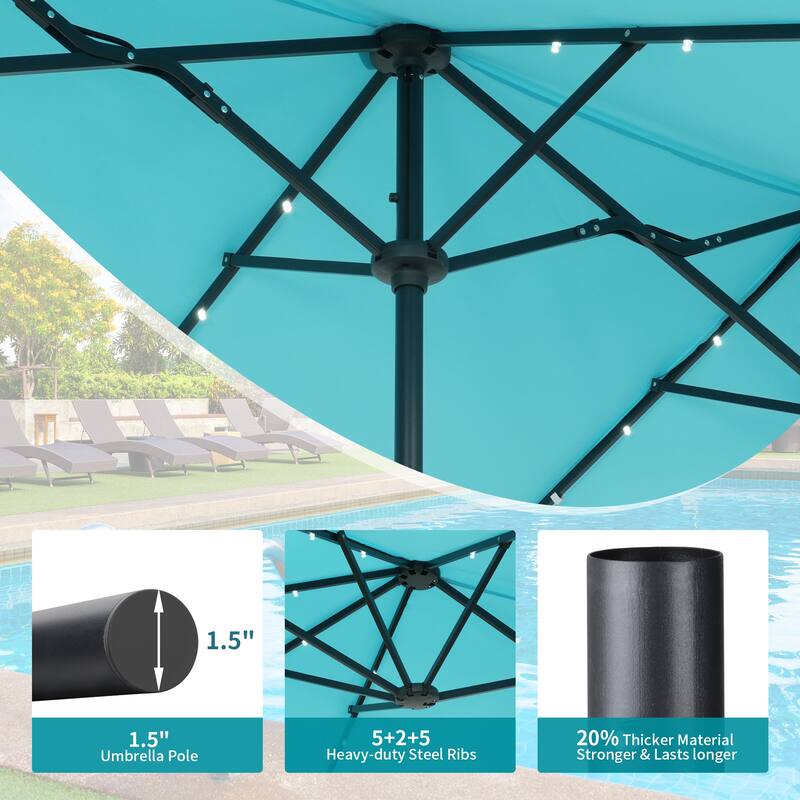 Autlaycil 13 ft Patio Umbrella with 36 Solar Lights & Crank System for Outdoor