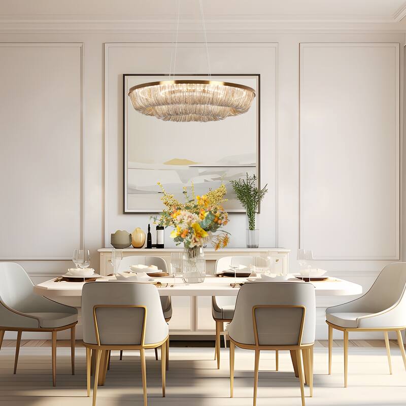 Modern LED 1-Light Fringe Wheel Chandeliers for Dining Room - Gold - 31.5" Dia. x 6.5" H