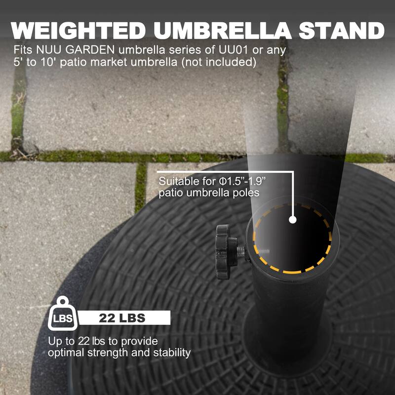 Outdoor Round Black Patio Umbrella Base, Resin and Concrete