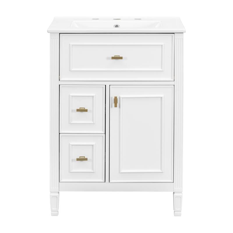 24" Bathroom Vanity with Sink, Bathroom Vanity Cabinet with One Flip Drawer and Two Drawers, Adjustable Shelf
