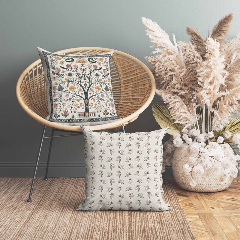 Indian Folk Art Tree Faux Suede Reversible Throw Pillow Multi