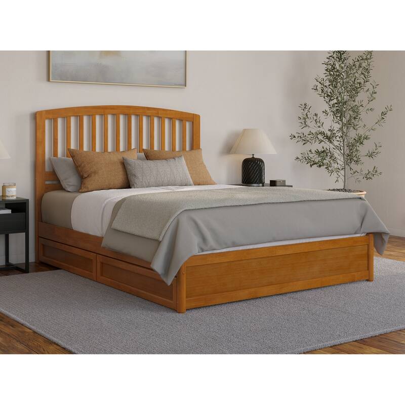 Lucia Platform Bed with Panel Footboard and Storage Drawers - Light Toffee - Queen