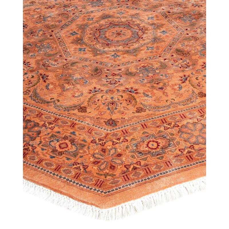 Overton Hand Knotted Wool Vintage Inspired Modern Contemporary Overdyed Pink Octagon Area Rug - 4' 3" x 4' 4"