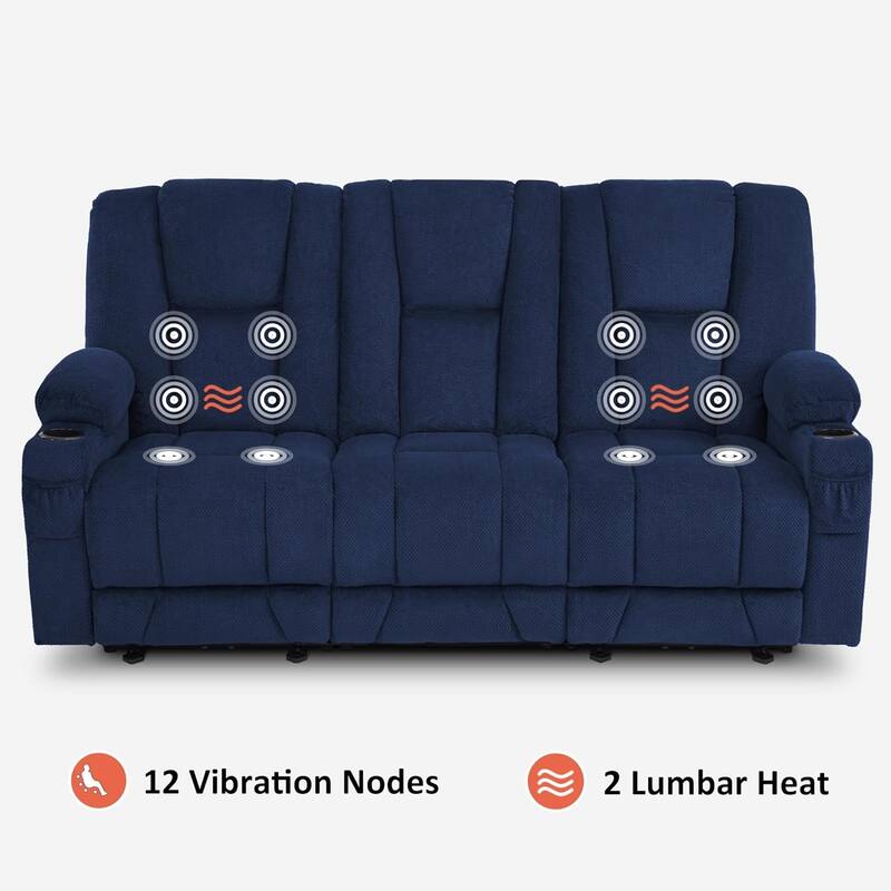 MCombo Electric Power Reclining Sofa with Massage and Lumbar Heat, Fabric 6015/6025/6035/6045