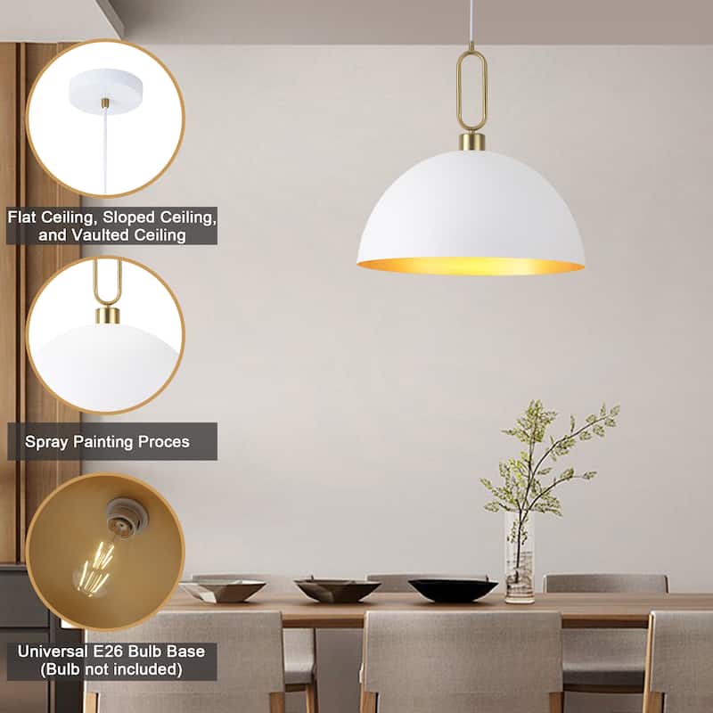 Industrial 1-Light 23.6" Metal Dome Pendant Light for Kitchen Island Dining Room