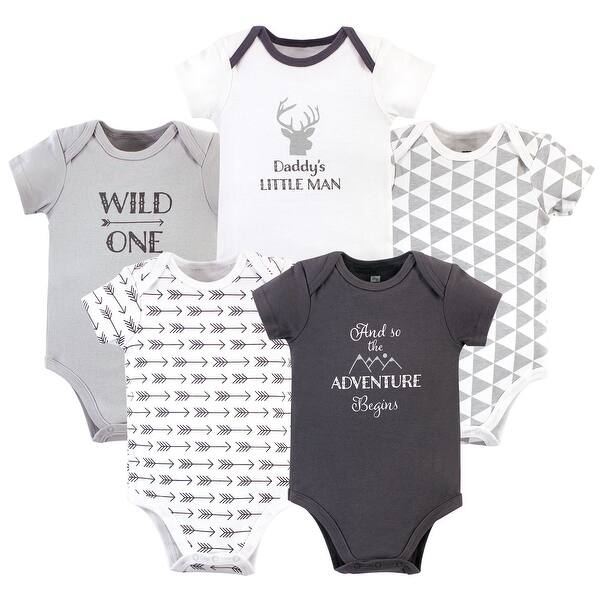 slide 1 of 1, Hudson Baby Cotton Bodysuits 5pk, And So The Adventure Begins 0-3 Months - And So The Adventure Begins