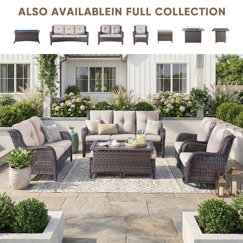 Pocassy Outdoor Patio Wciker Sofa Furniture Set of Chair Table.