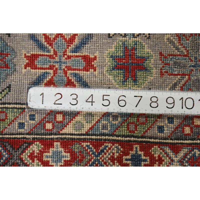 Hand Knotted Oriental 100% Wool Carpet Traditional Geometric Greys & Charcoal Kazak Area Rug - 9' 10'' X 8' 2''