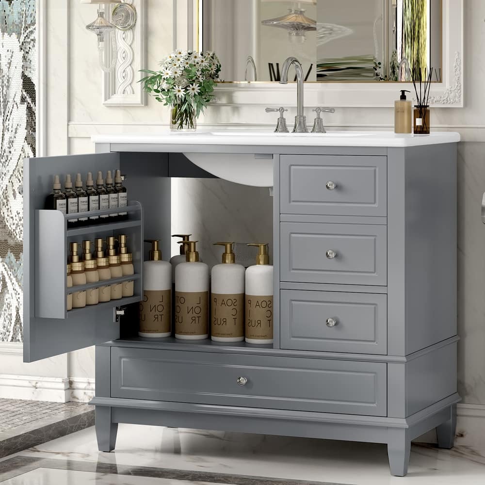 GDFStudio - Isabella 36-Inch Freestanding Bathroom Vanity with Ceramic Sink and Ample Storage Solutions