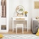 preview thumbnail 2 of 7, COSTARS Rattan Makeup Vanity Desk with Mirror and Lights, White Vanity Table with Drawers,Dressing Table with 3 Lighting Modes
