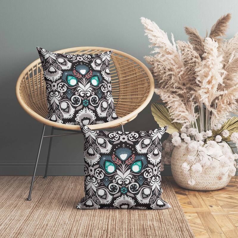 Whimsical Cat Eye Faux Suede Reversible Throw Pillow White and Black