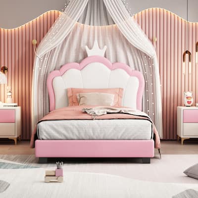 Roomfitters Princess Upholstered Twin Platform Bed with Crown Headboard & Footboard