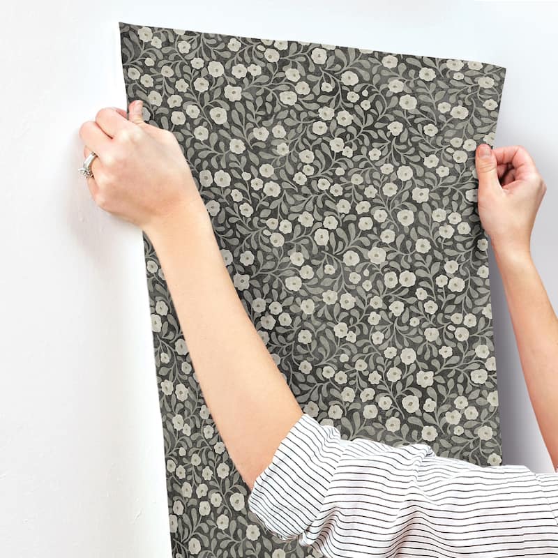 Chesapeake Poppy Trail Black Floral Wallpaper