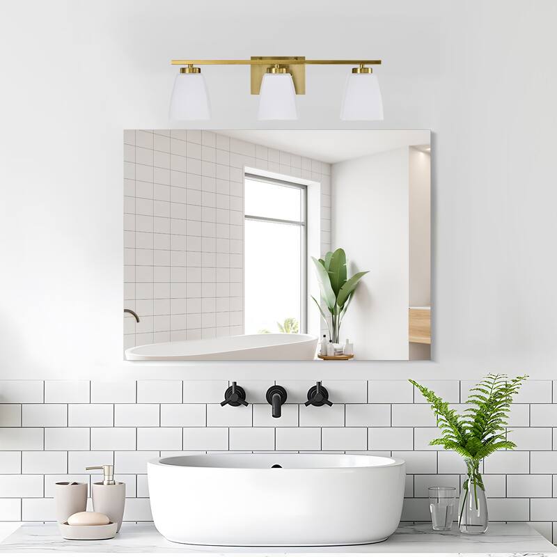 Brushed Nickel/Matte Black/Gold Modern 3-Light Vanity Light with Square Etched White Glass Shades