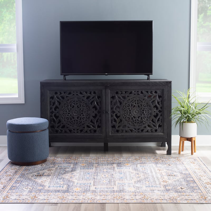 Heaton 2-Door Bohemian Wooden Cabinet - Black