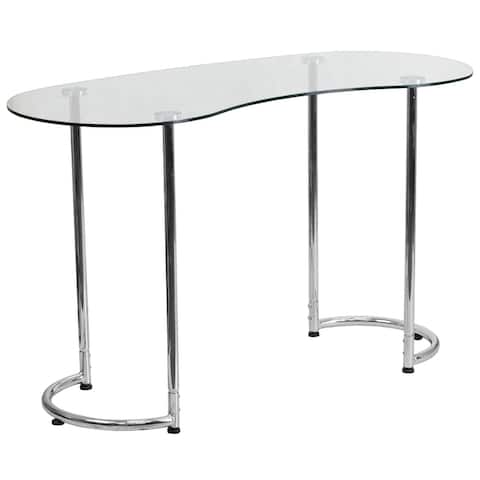 Contemporary Desk with Kidney Shaped Curvaceous Clear Tempered Glass Top