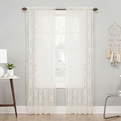No. 918 Ariella Floral Lace Sheer Rod Pocket 1-Piece Curtain Panel, Single Panel